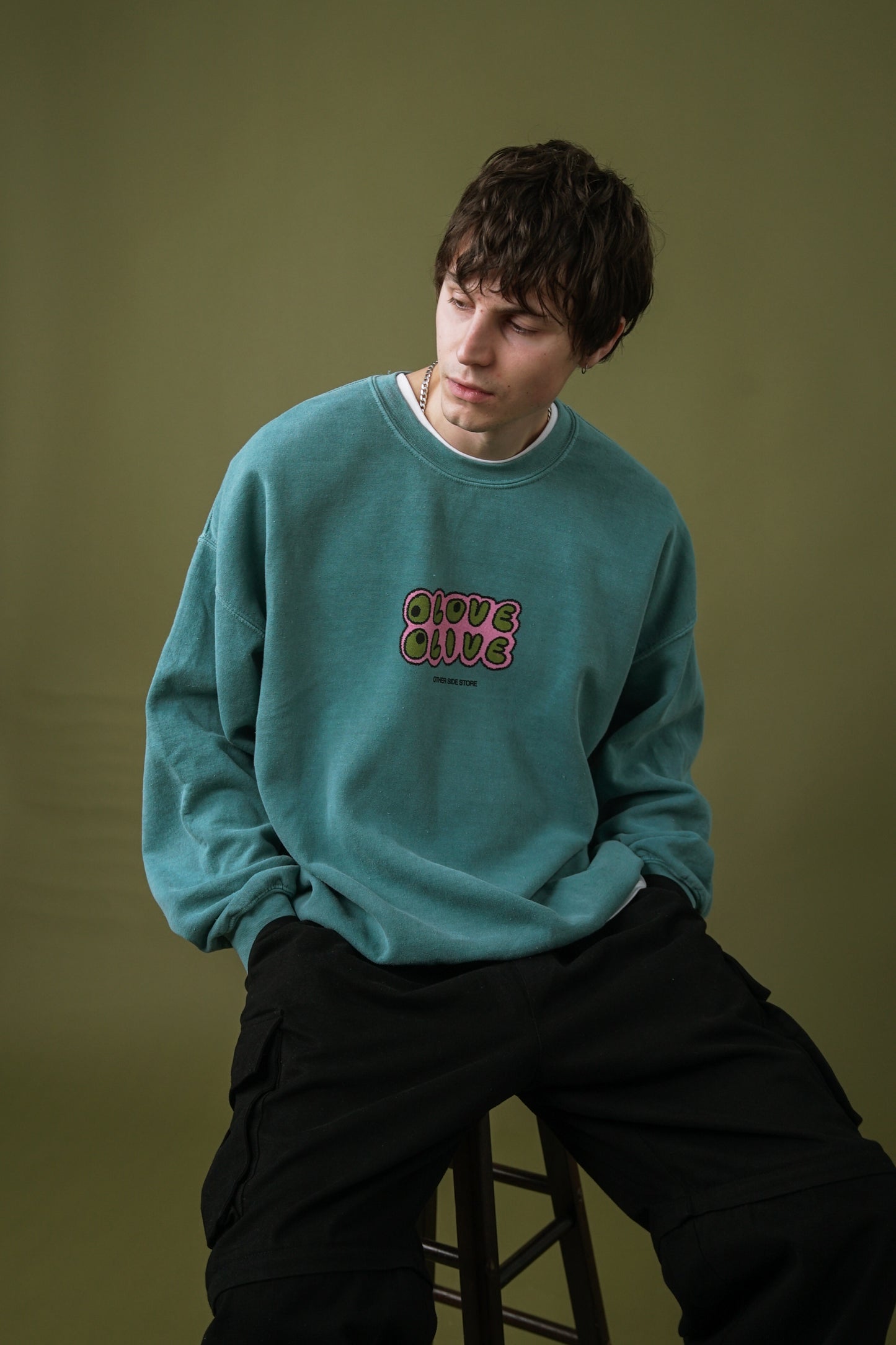 Other Side Store 'Olove Olive' Vintage Washed Sweater - Teal