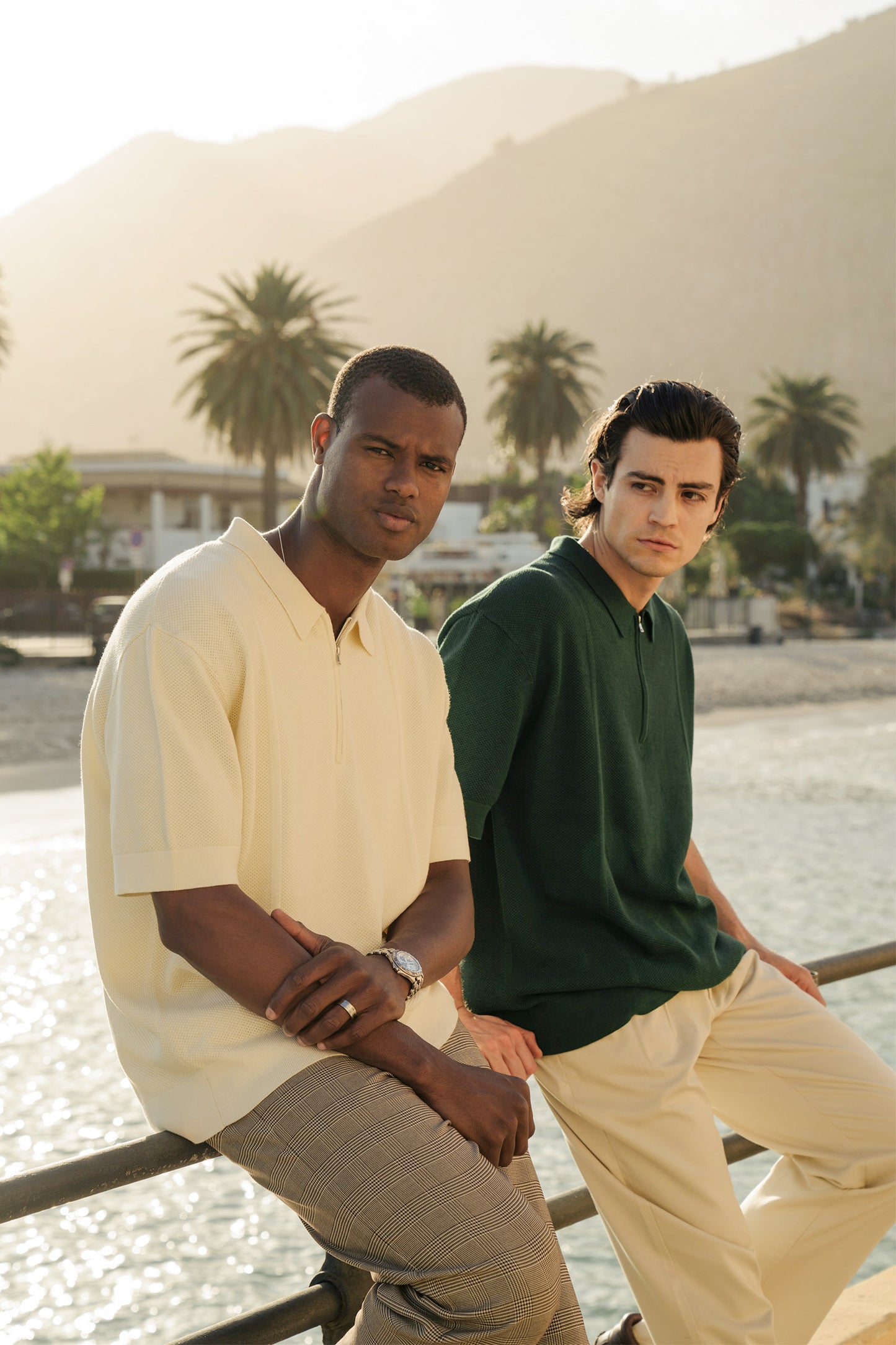 bound 'Arthur' 1/4 Zip Waffle Knit Polo - Ecru