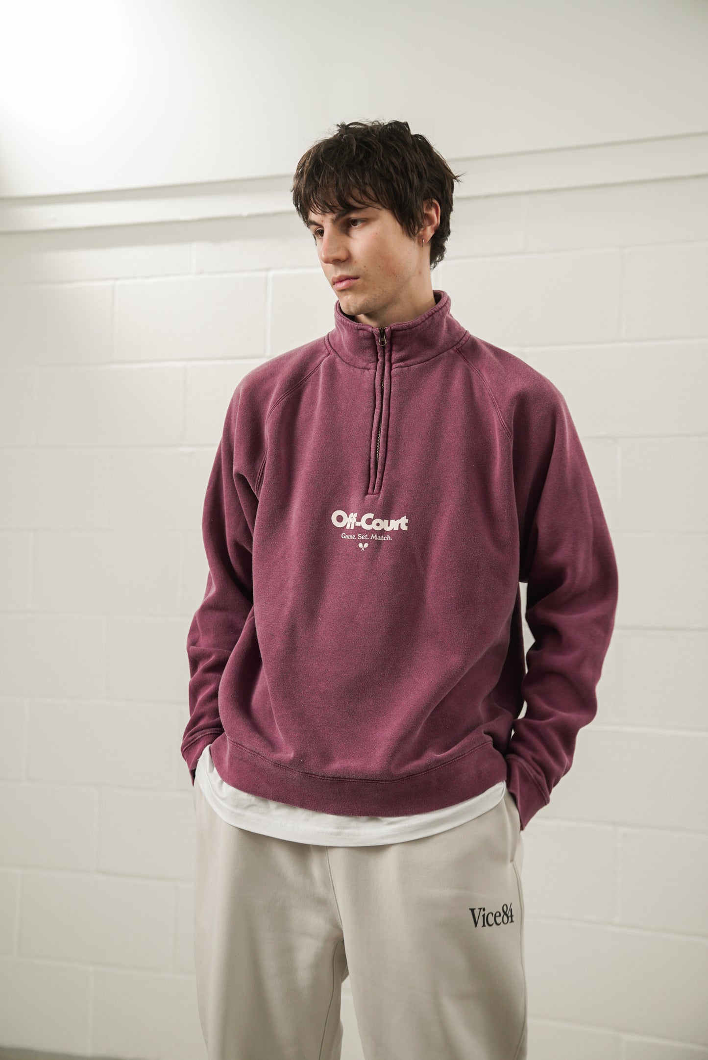 Vice 84 'Off-Court GSM' Washed 1/4 Zip Sweater - Maroon