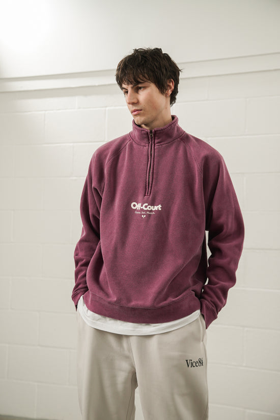 Vice 84 'Off-Court GSM' Washed 1/4 Zip Sweater - Maroon