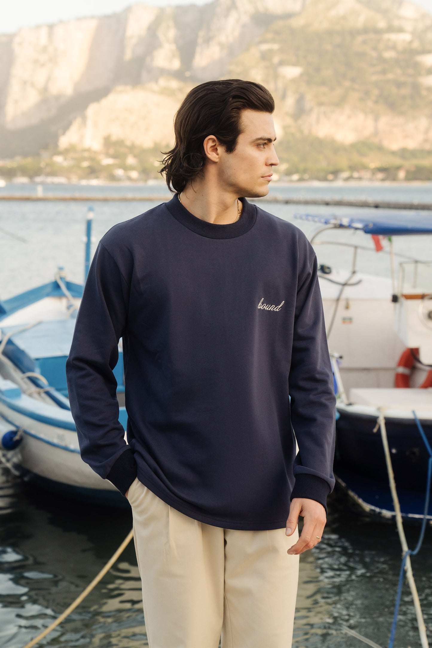 bound 'Script' Longsleeve Heavy Tee - Navy
