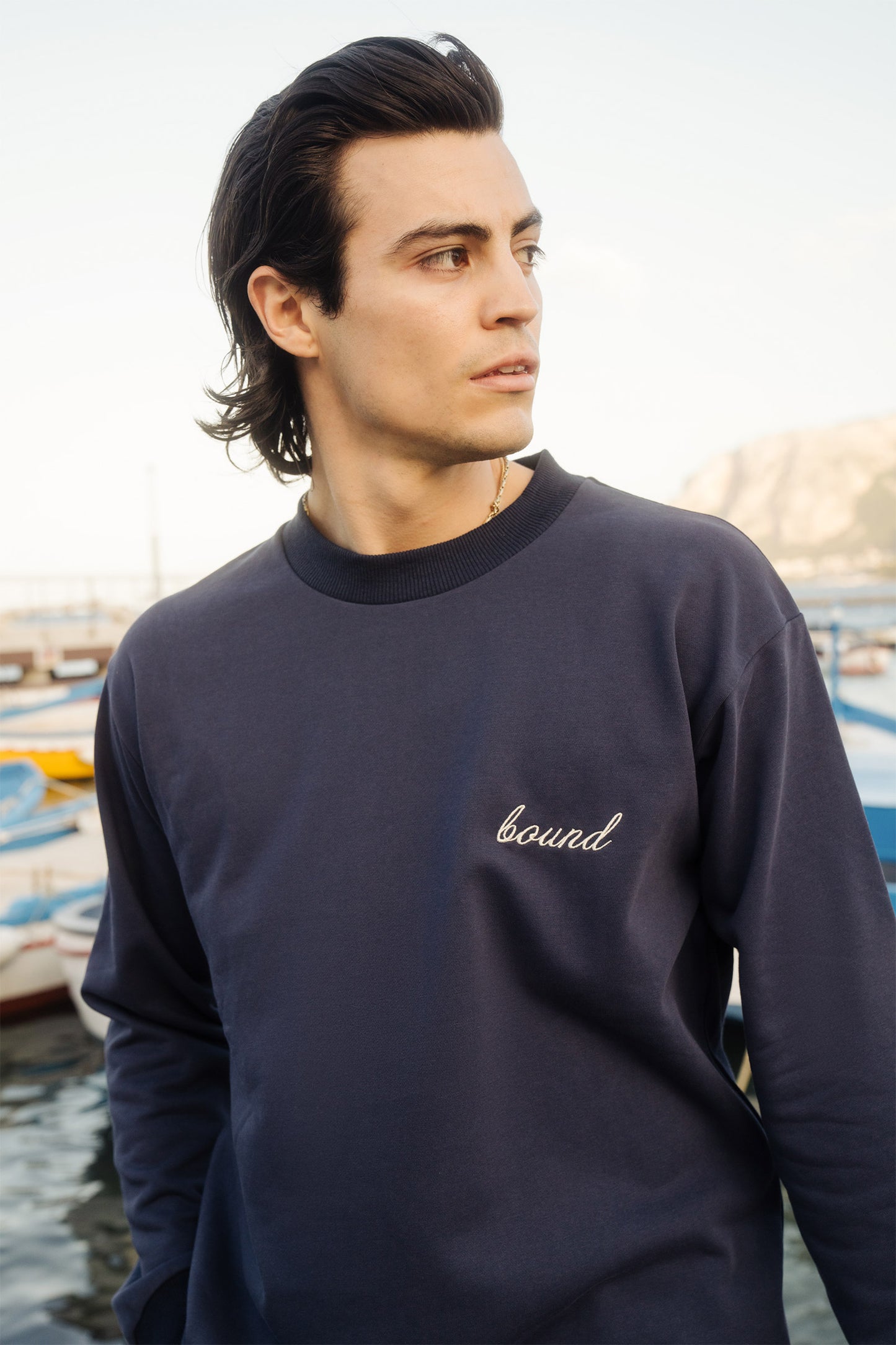 bound 'Script' Longsleeve Heavy Tee - Navy