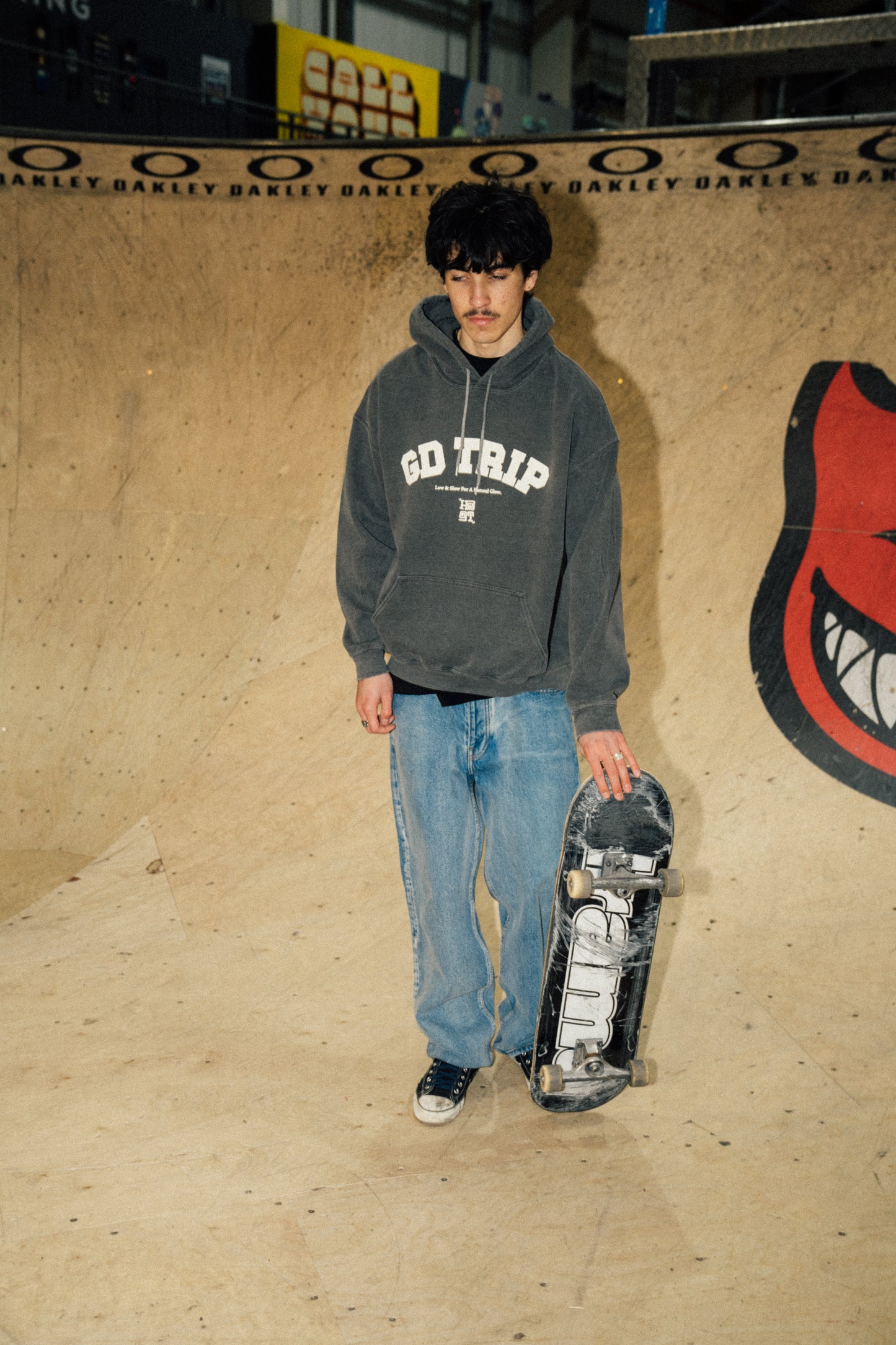 HAVE A GD TRIP 'Varsity' Vintage Washed Hoodie - Charcoal