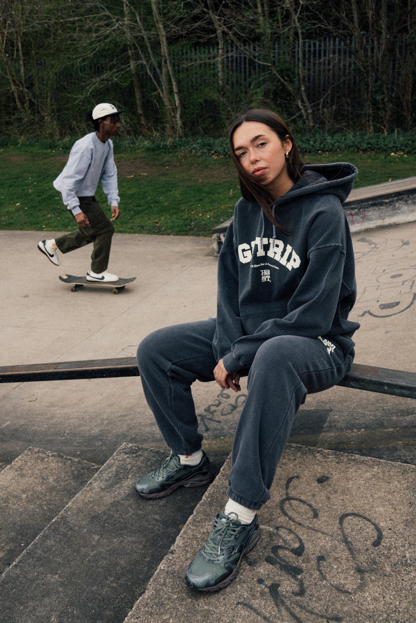 HAVE A GD TRIP 'Varsity' Vintage Washed Hoodie - Charcoal