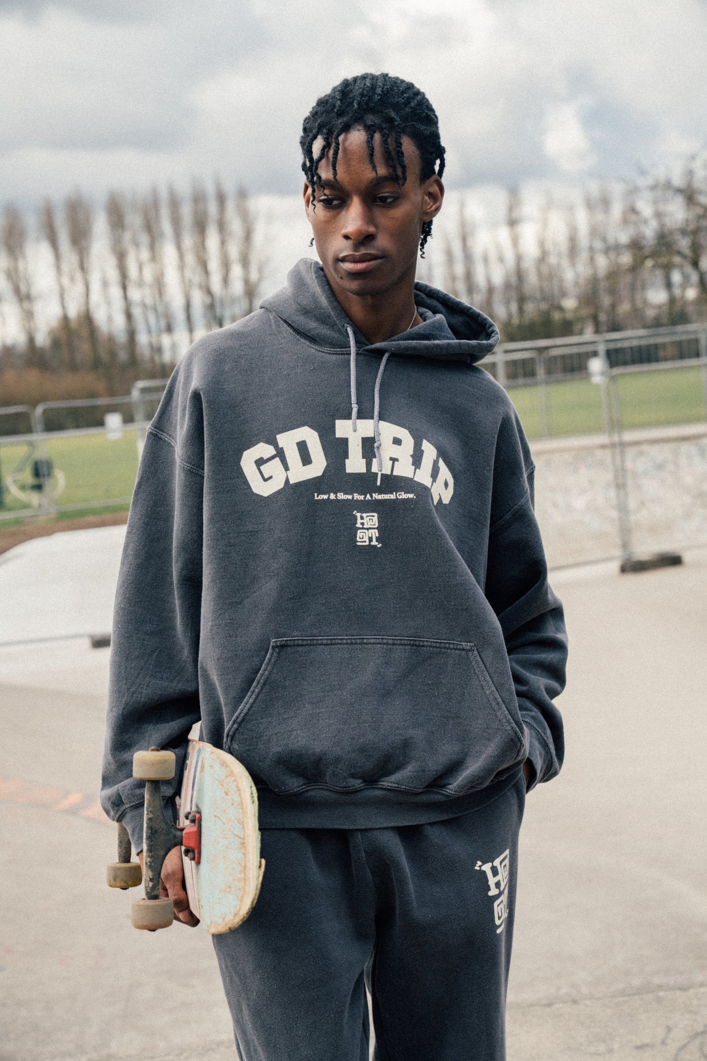 HAVE A GD TRIP 'Varsity' Vintage Washed Hoodie - Charcoal