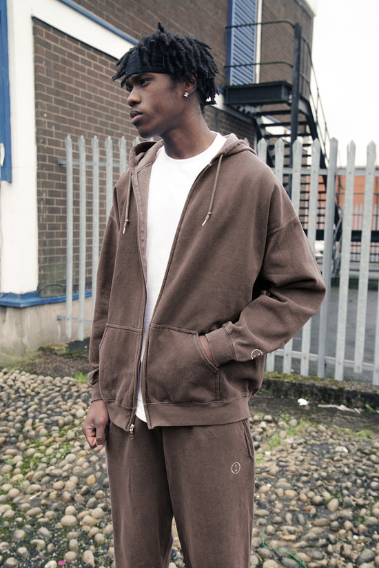 Essentials Vintage Washed Zip Up Hoodie - Cocoa