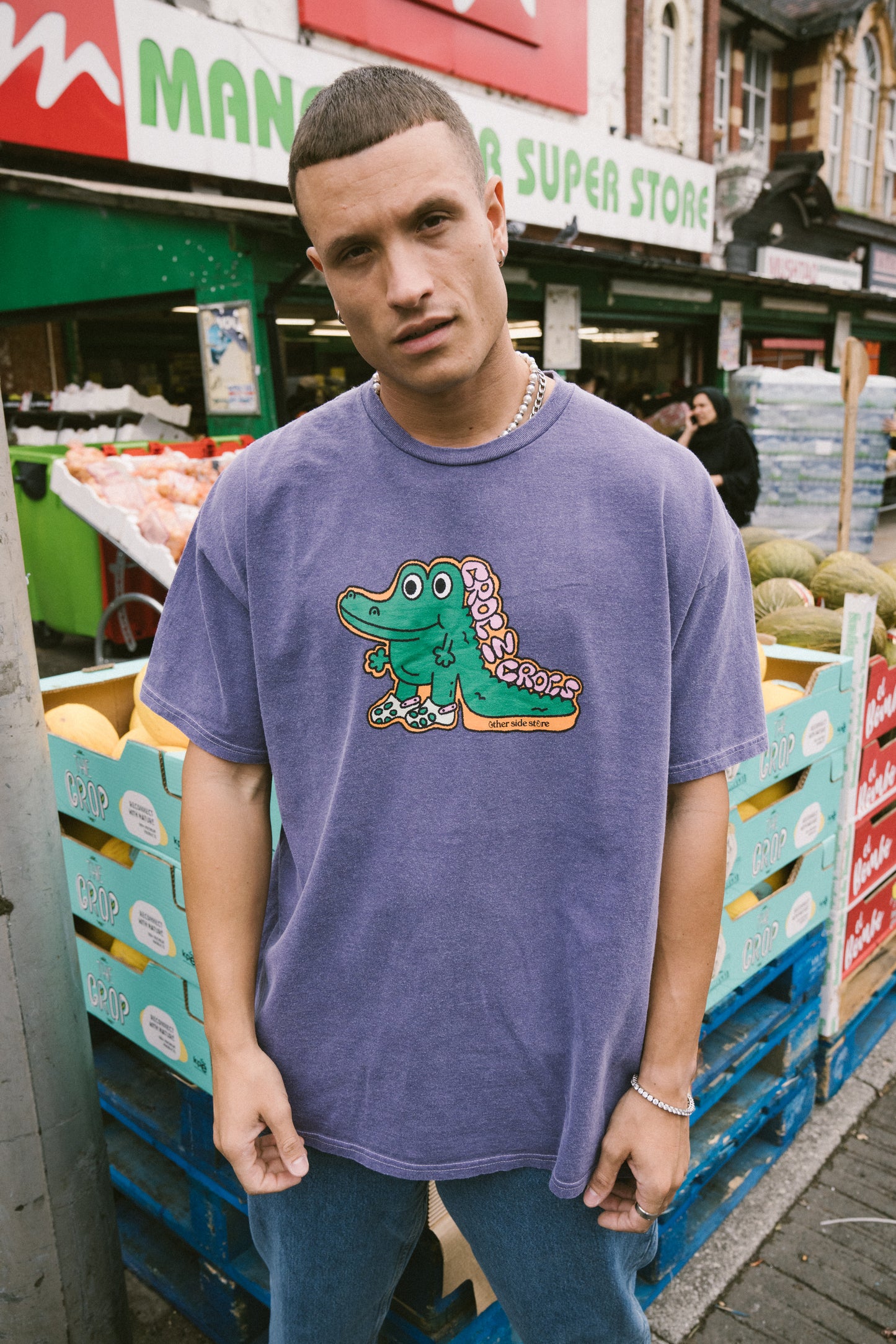 Other Side Store 'Croc In Crocs' Vintage Washed Tee - Violet