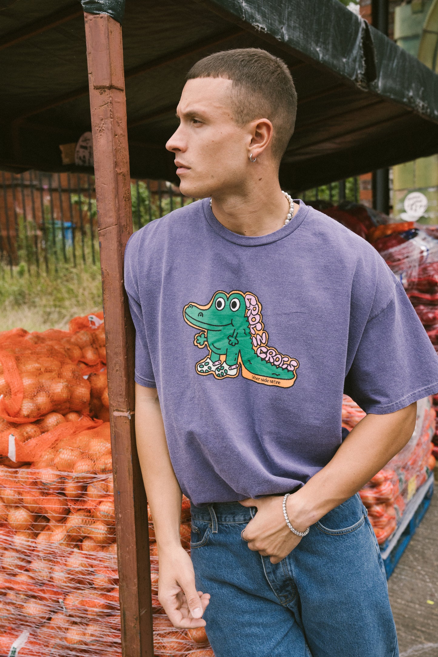 Other Side Store 'Croc In Crocs' Vintage Washed Tee - Violet