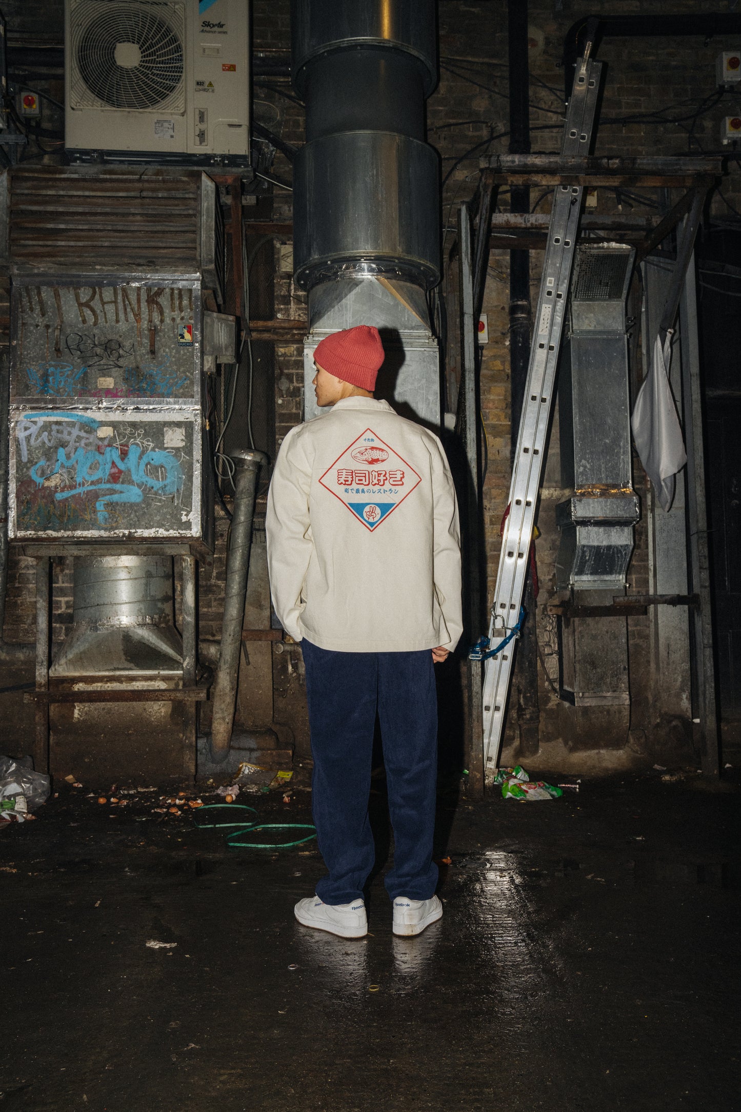 A Thousand Futures 'Tsukiji ' Chore Jacket - Vintage White Denim
