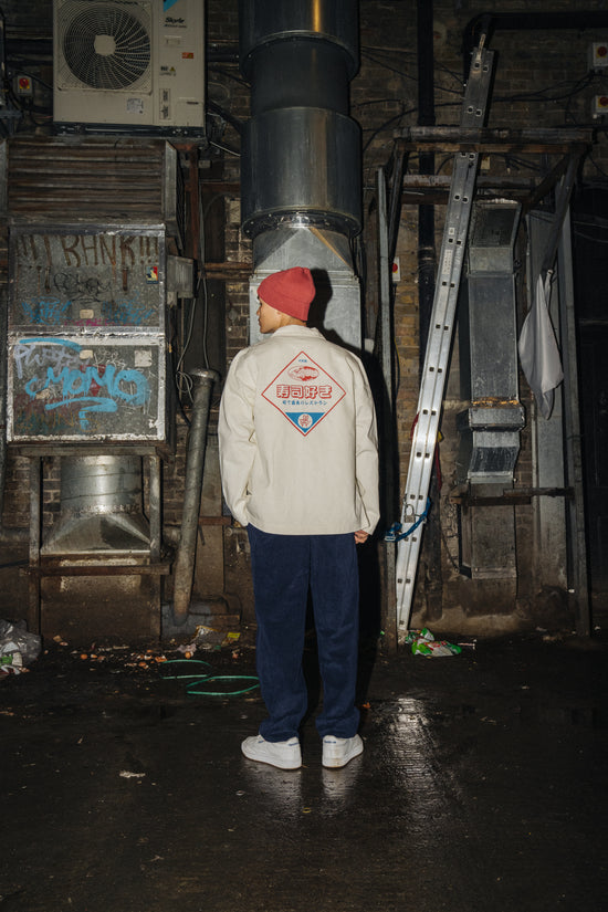 A Thousand Futures 'Tsukiji ' Chore Jacket - Vintage White Denim