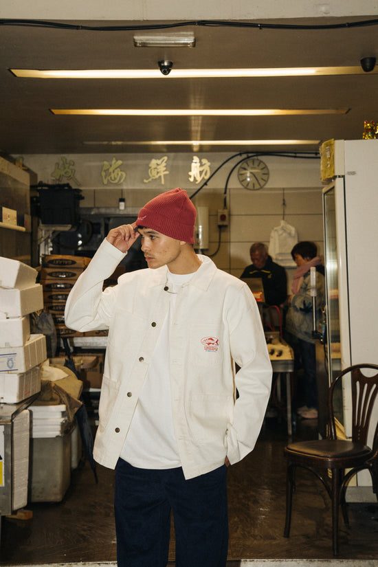 A Thousand Futures 'Tsukiji ' Chore Jacket - Vintage White Denim