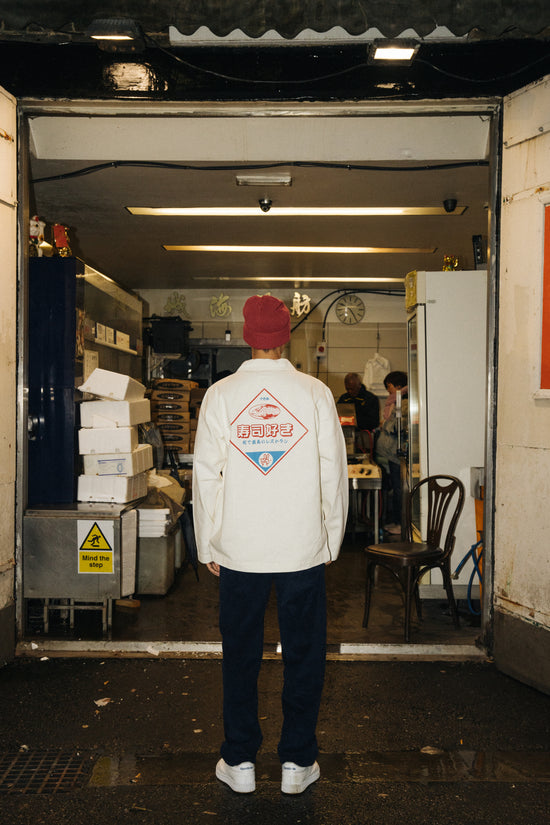 A Thousand Futures 'Tsukiji ' Chore Jacket - Vintage White Denim