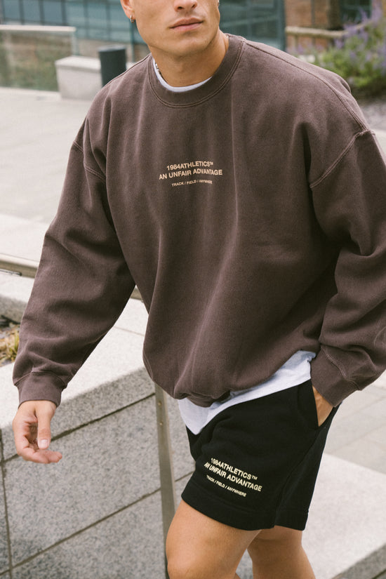 Load image into Gallery viewer, Vice 84 &amp;#39;Athletics&amp;#39; Vintage Washed Sweater - Chocolate
