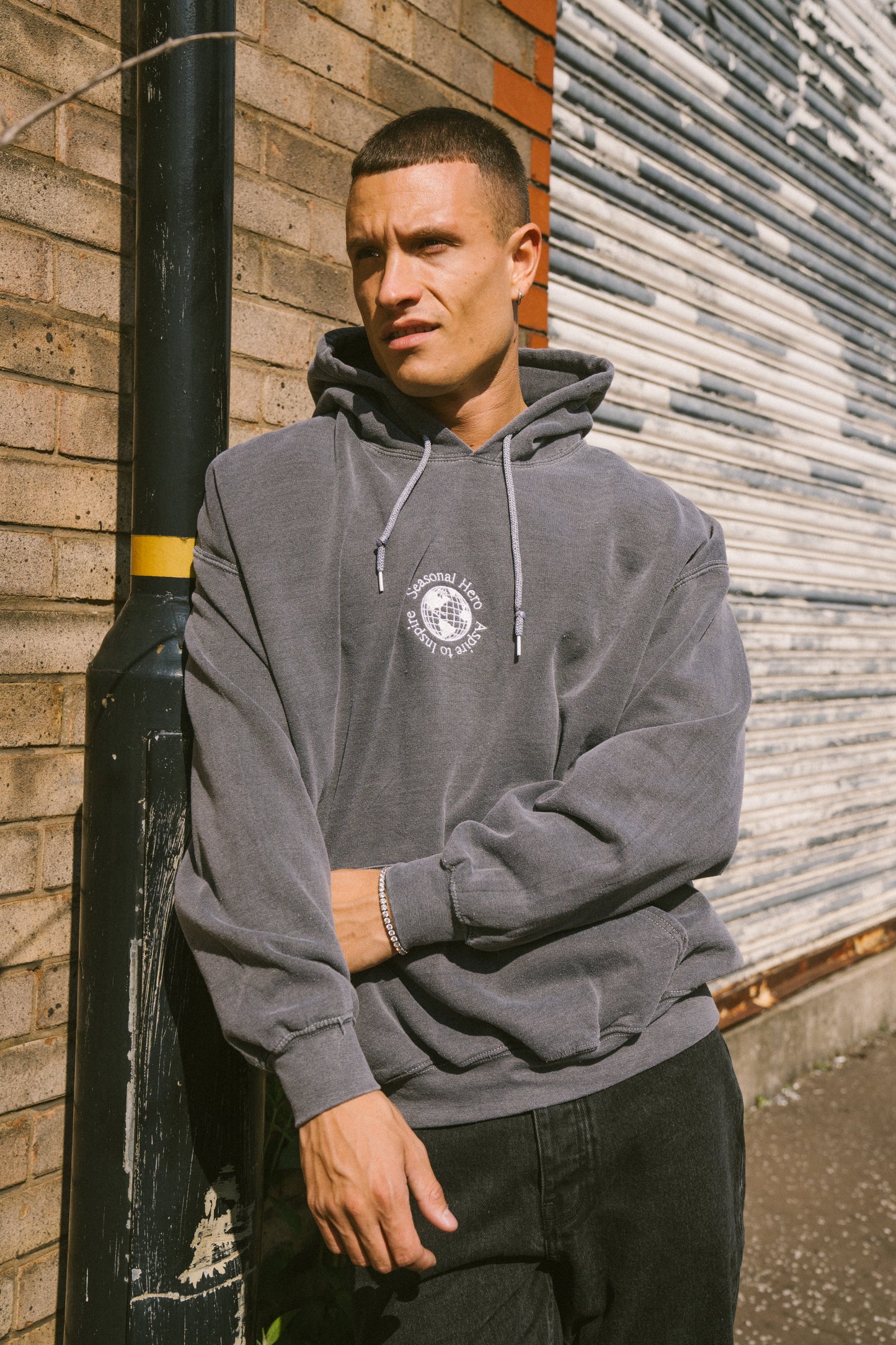 Seasonal Hero Aspire Embroidered Vintage Washed Hoodie Charcoal