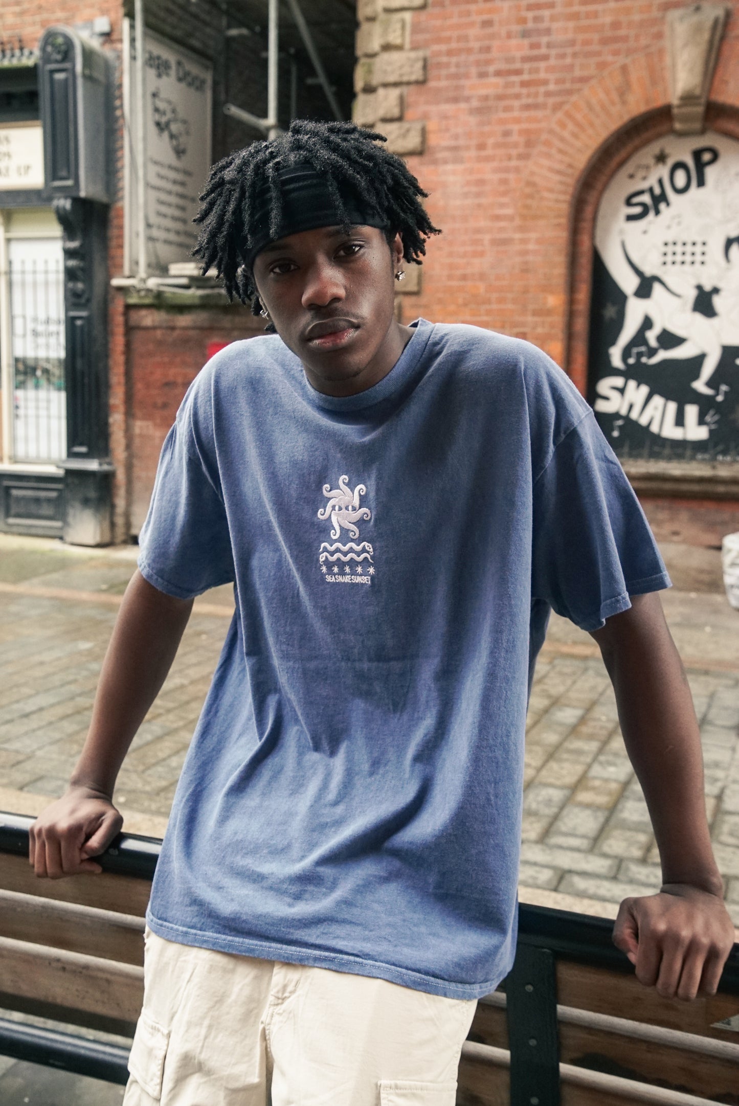 KBAR X UN:IK 'Sea Snake' Vintage Washed Embroidered Tee - Blue