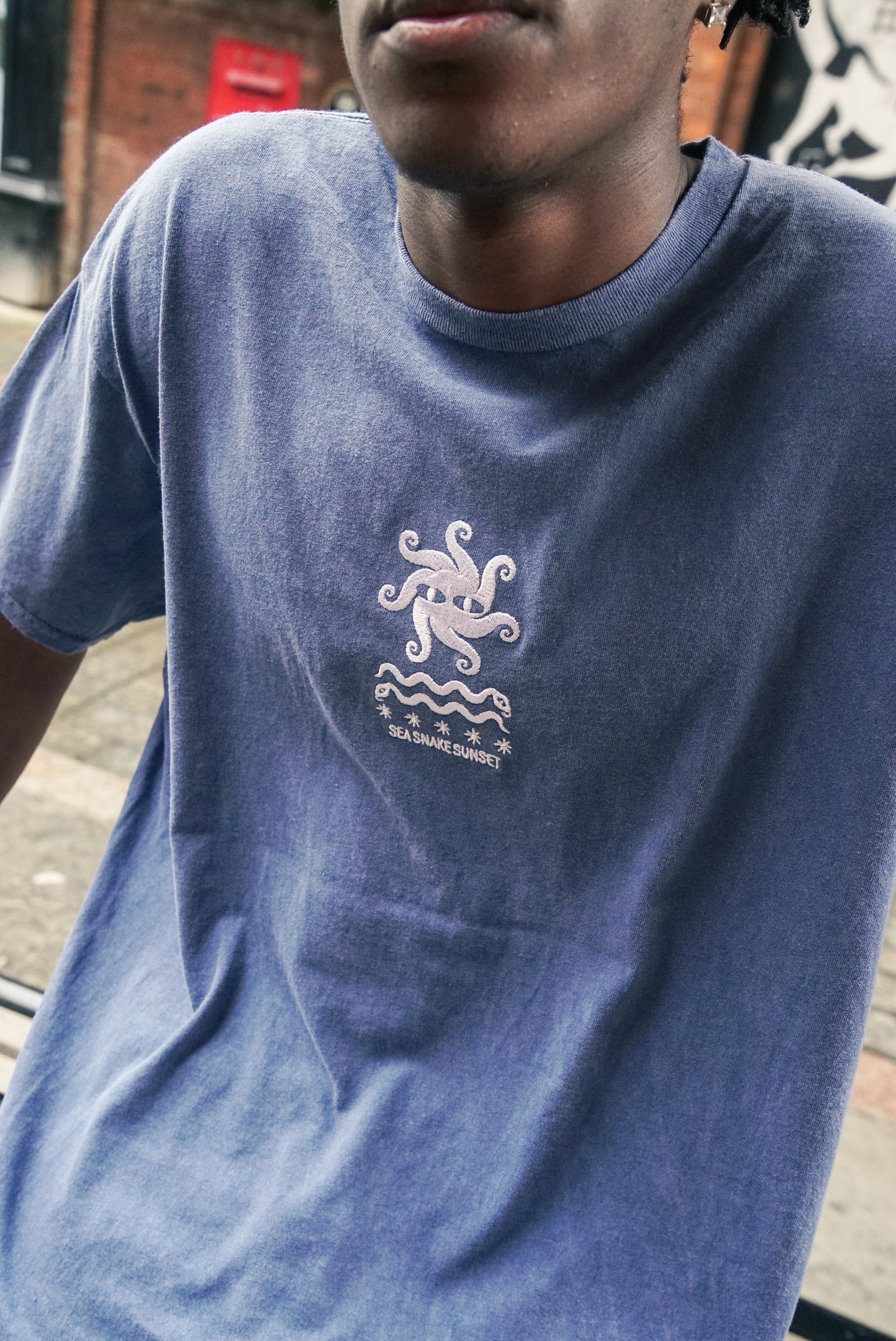 KBAR X UN:IK 'Sea Snake' Vintage Washed Embroidered Tee - Blue