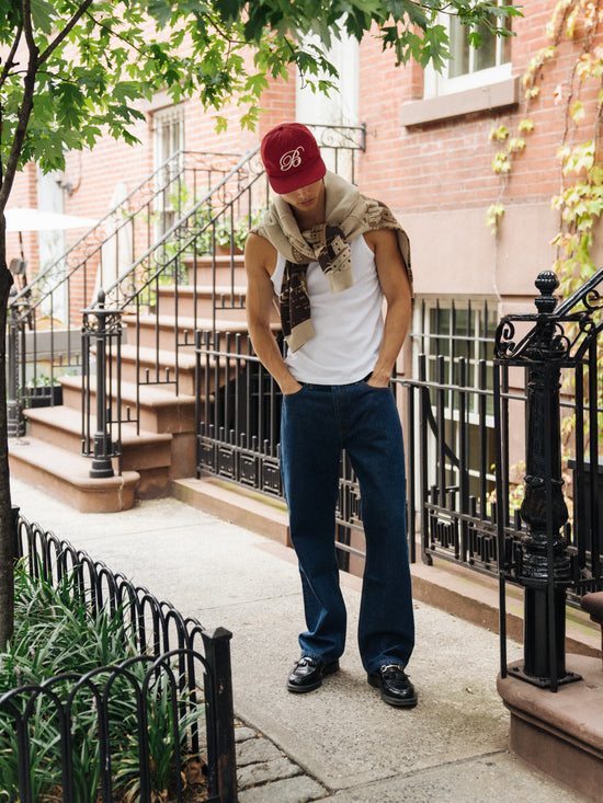 Load image into Gallery viewer, bound Script Embroidered 6 Panel Cap - Cardinal Red
