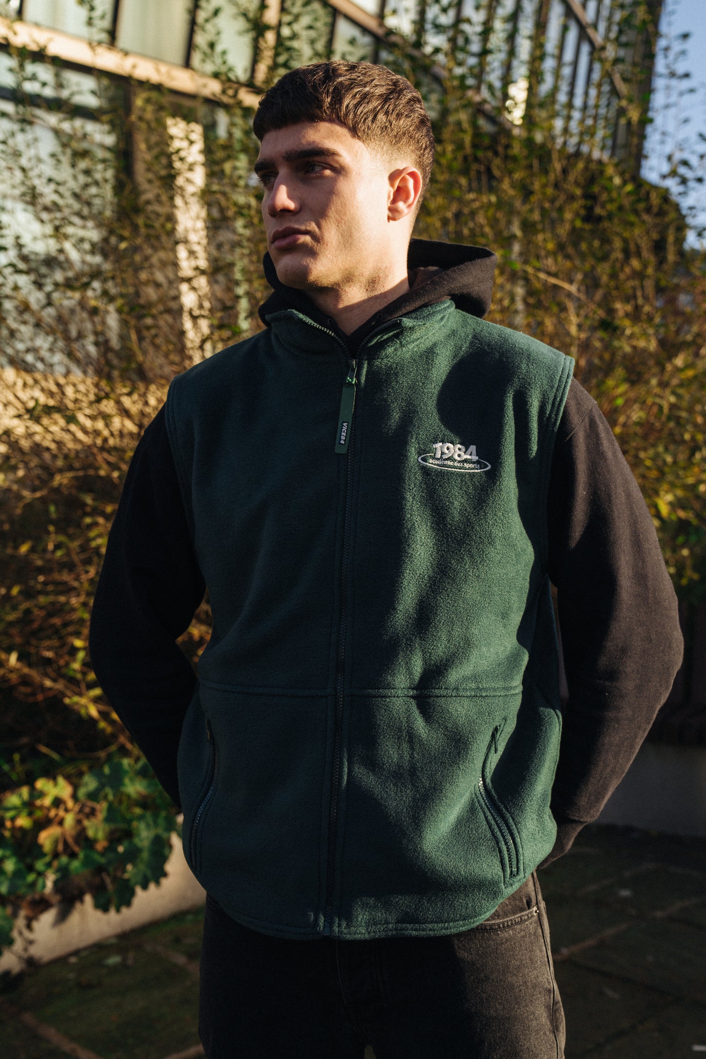 Vice 84 'Disc' Fleece Gilet - Forest Green / Navy