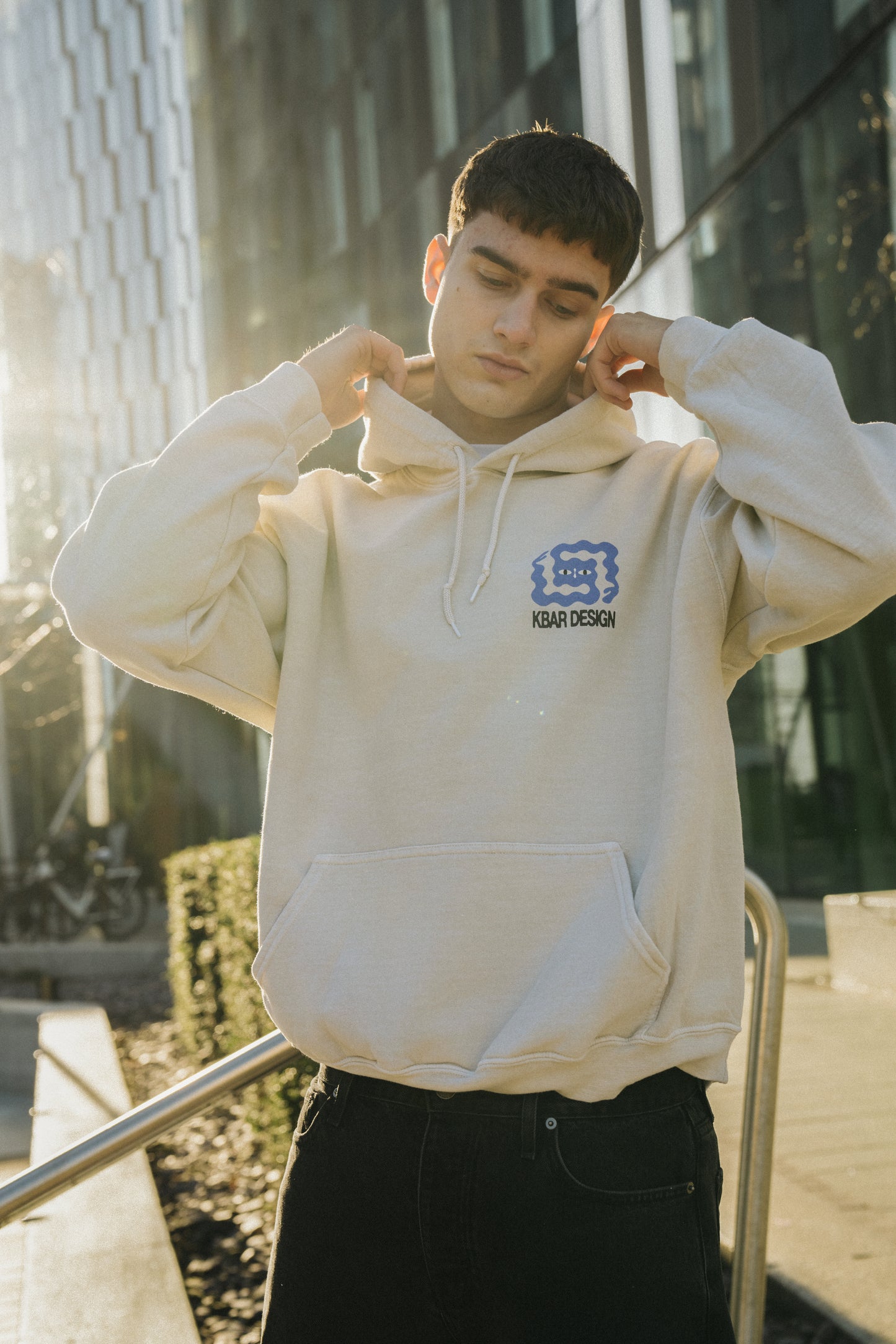 KBAR X UN:IK 'Logo' Vintage Washed Hoodie - Ivory