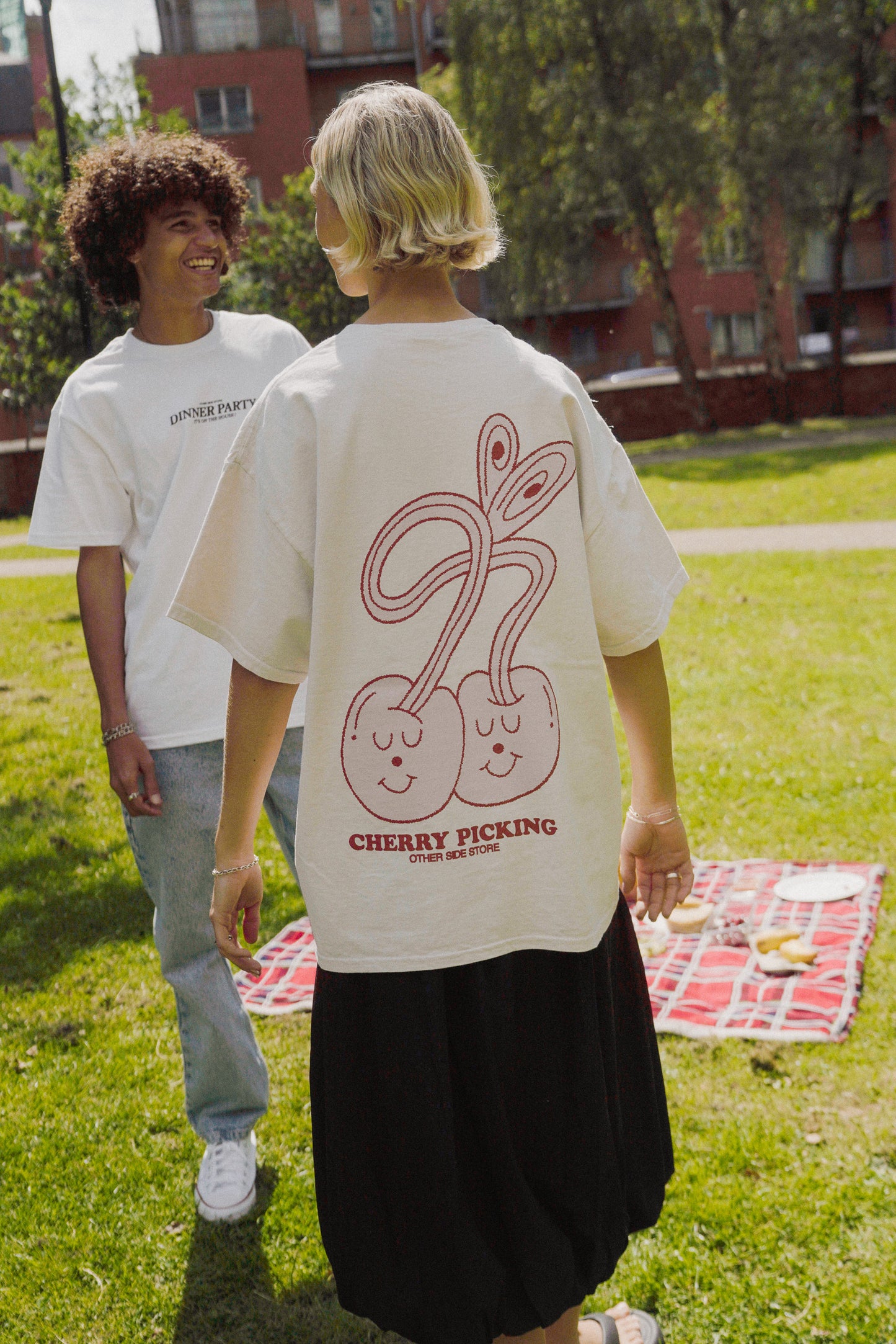 Other Side Store 'Cherry Picking' Vintage Washed Tee - Cream