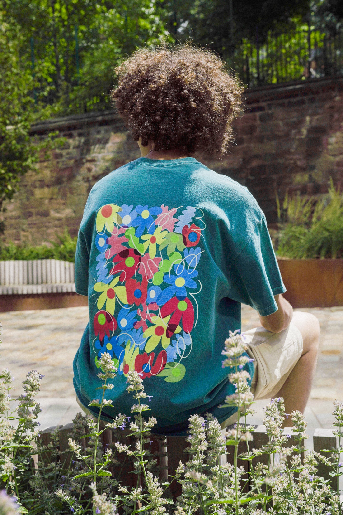 C.D x UN:IK 'Flower Garden' Washed Tee - Forest