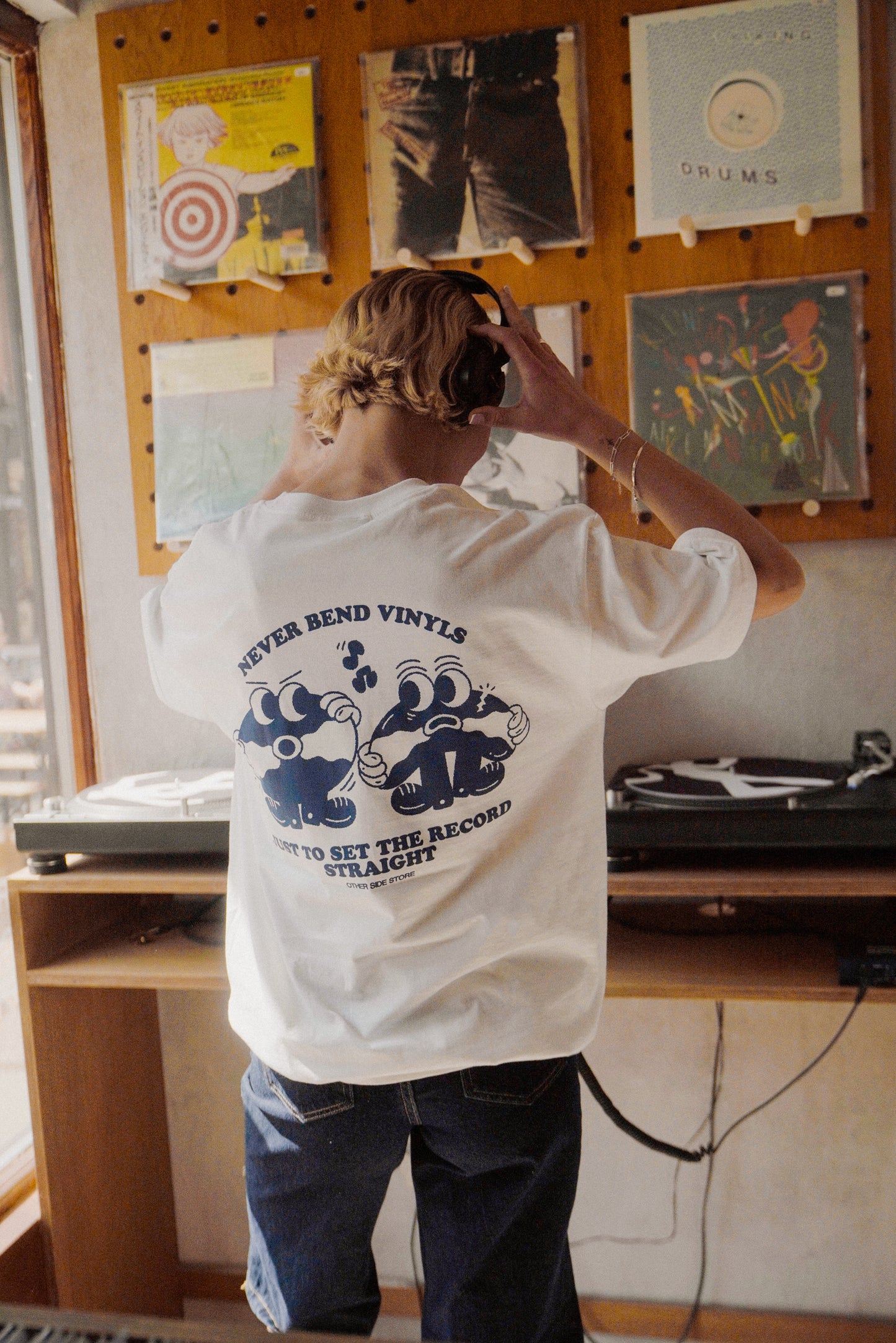Other Side Store 'Never Bend Vinyls' Tee - White