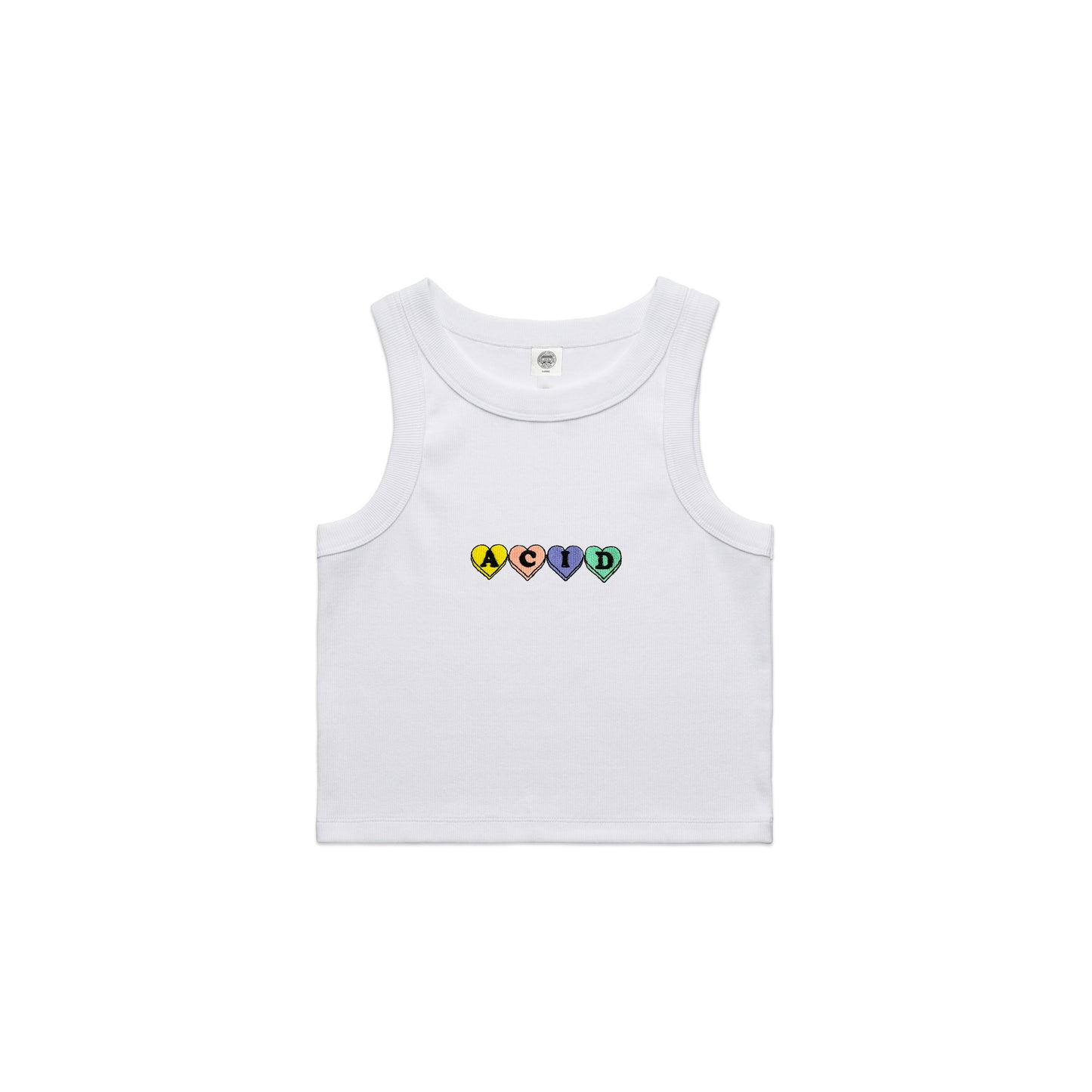 Acid Love WMNS 'Hearts' Embroidered Rib Tank - White