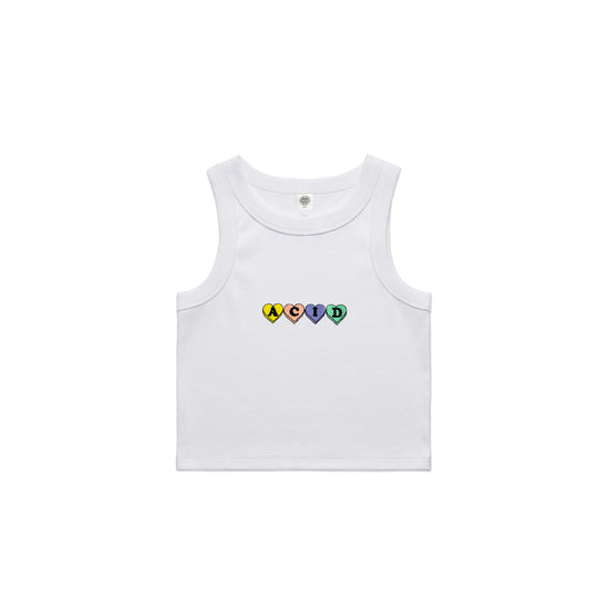 Acid Love WMNS 'Hearts' Embroidered Rib Tank - White