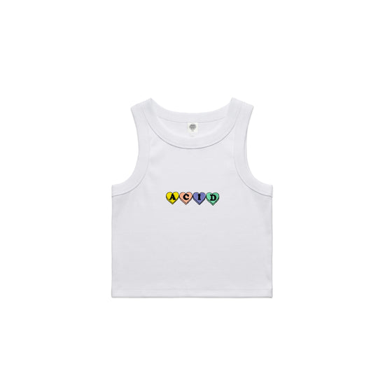 Acid Love WMNS 'Hearts' Embroidered Rib Tank - White