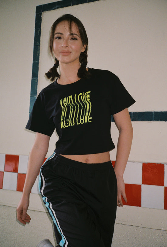 Load image into Gallery viewer, Acid Love WMNS &amp;#39;Bitmap&amp;#39; Cropped Tee - Black
