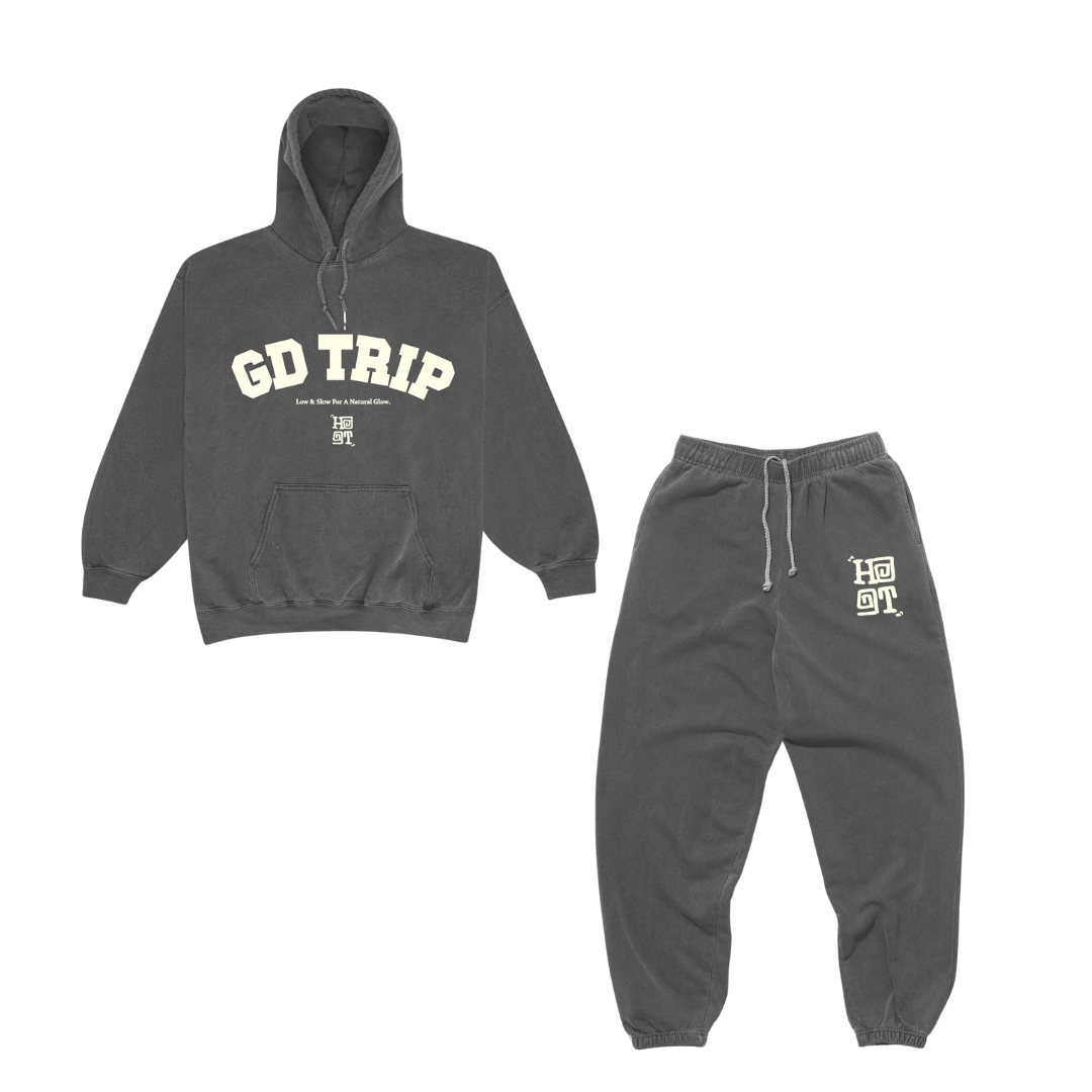 HAVE A GD TRIP 'Varsity' Vintage Washed Hoodie & Jogger Set - Charcoal