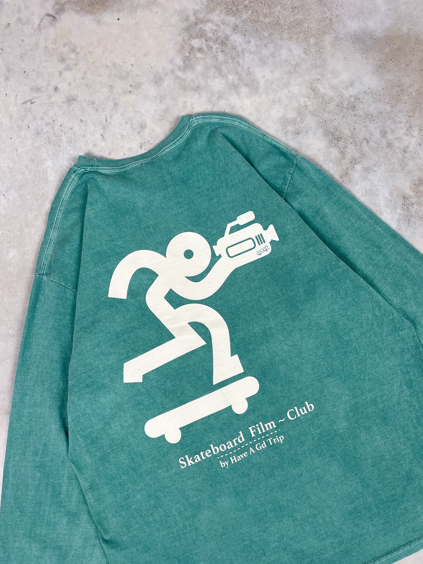 HAVE A GD TRIP 'Skateboard Film' Vintage Washed Longsleeve Tee - Green