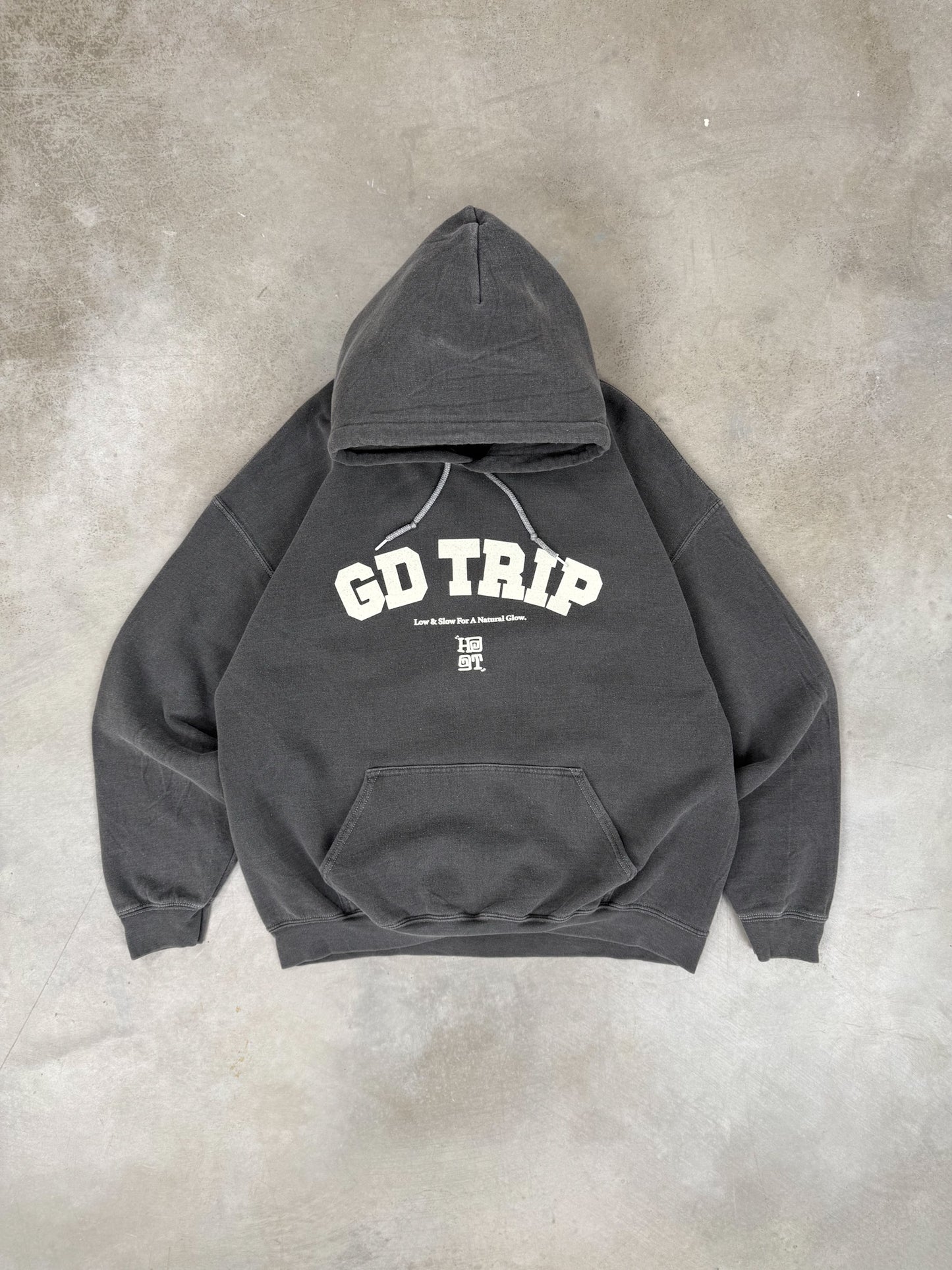 HAVE A GD TRIP 'Varsity' Vintage Washed Hoodie - Charcoal