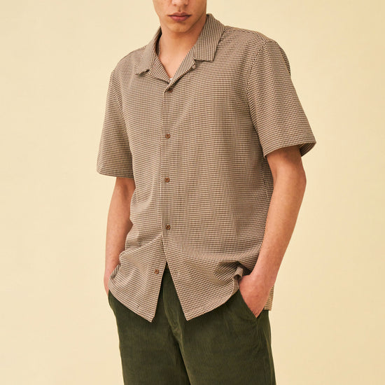 bound 'Mocha Dogtooth' SS Cuban Shirt