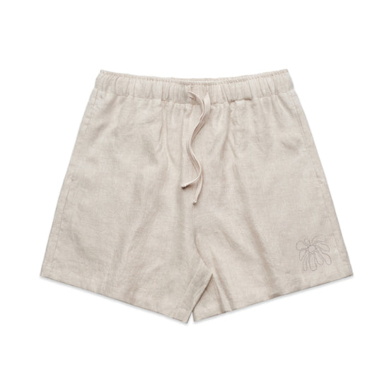 FLWRS Embroidered Linen Shorts - Natural