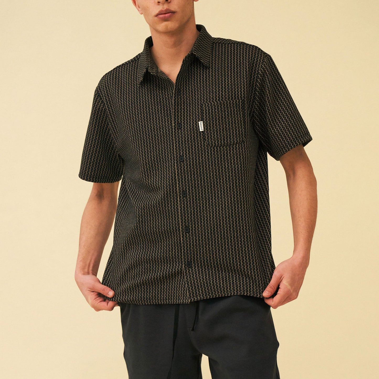 bound 'Oscuro' Patterned Textured Polo Shirt - Black