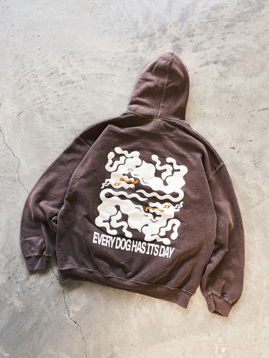 KBAR X UN:IK 'Every Dog Has Its Day' Vintage Washed Hoodie - Cocoa