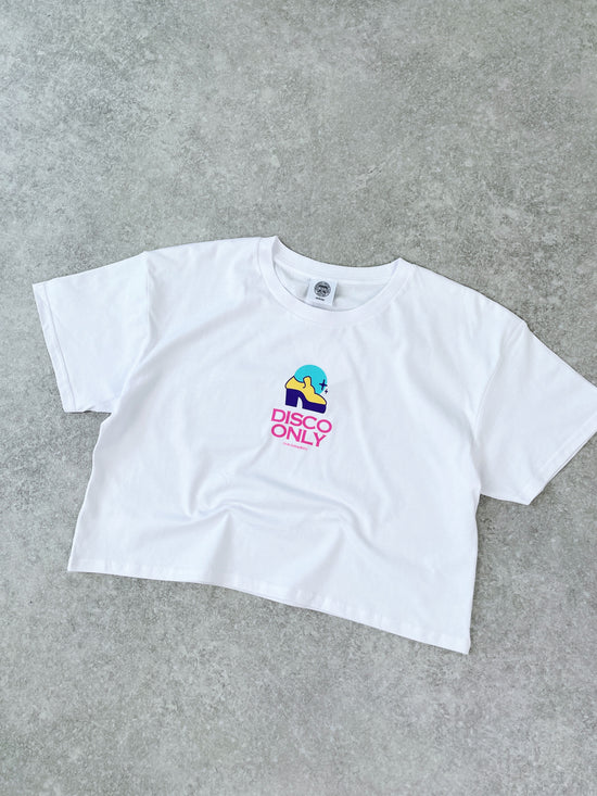 DISCO ONLY WMNS 'Play It Twice V3' Cropped Tee - White