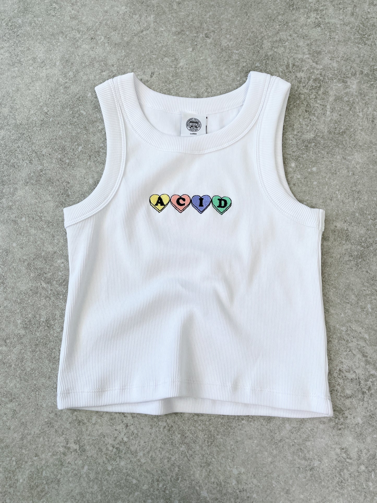 Acid Love WMNS 'Hearts' Embroidered Rib Tank - White