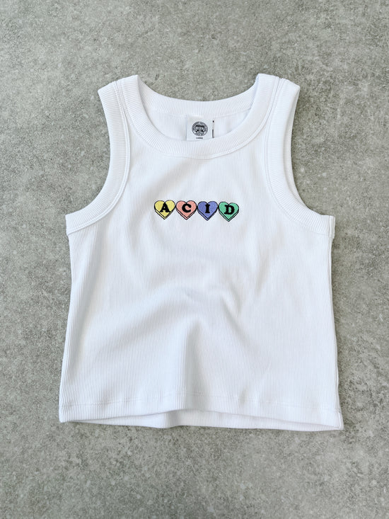 Acid Love WMNS 'Hearts' Embroidered Rib Tank - White