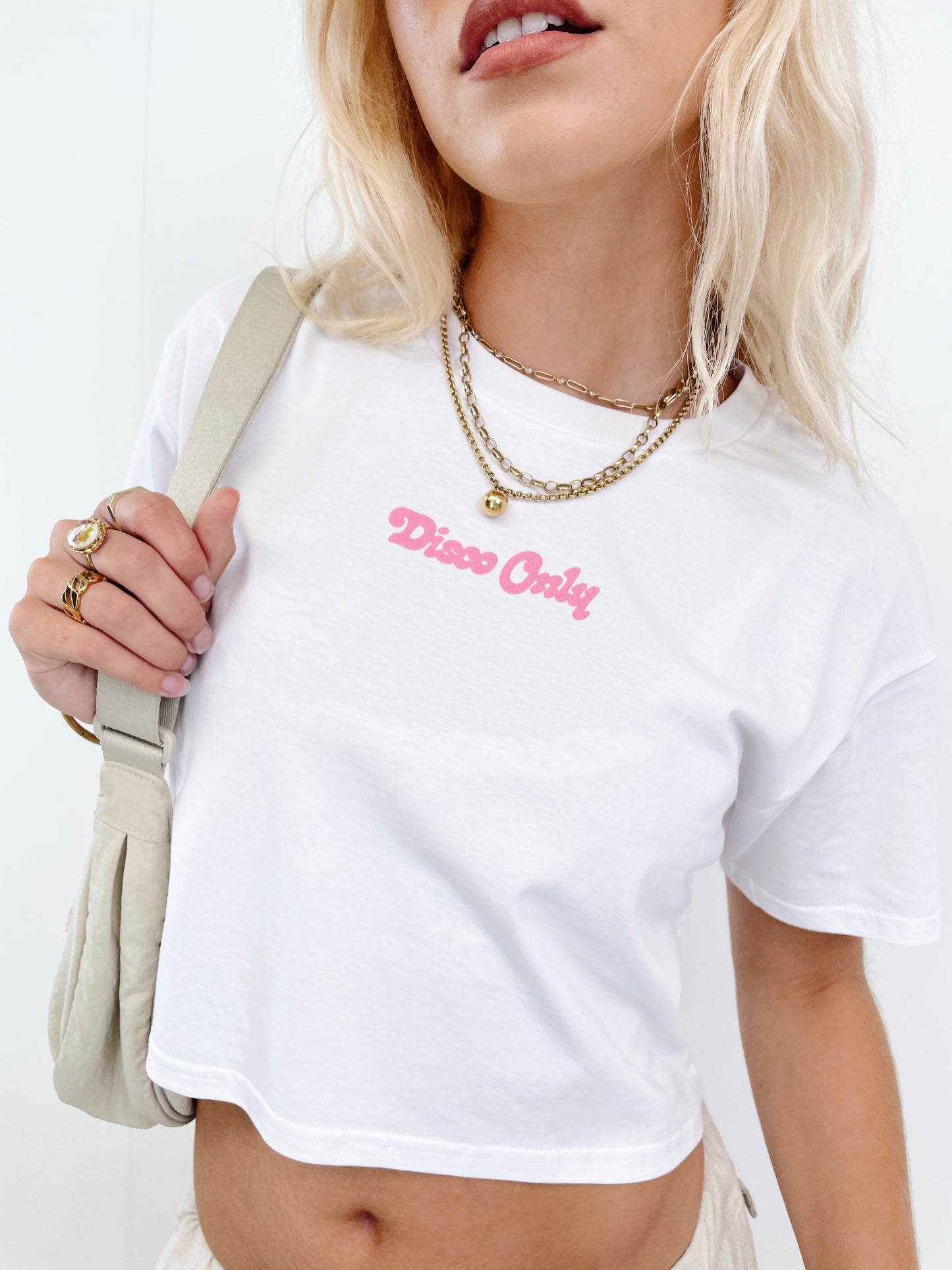 DISCO ONLY WMNS 'Everybody Dance' Cropped Tee - White