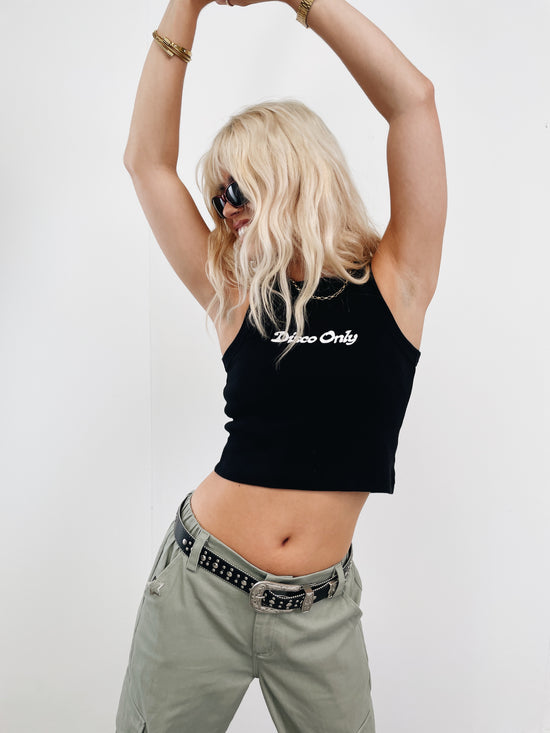 Load image into Gallery viewer, DISCO ONLY WMNS &amp;#39;Logo&amp;#39; Embroidered Organic Rib Tank - Black
