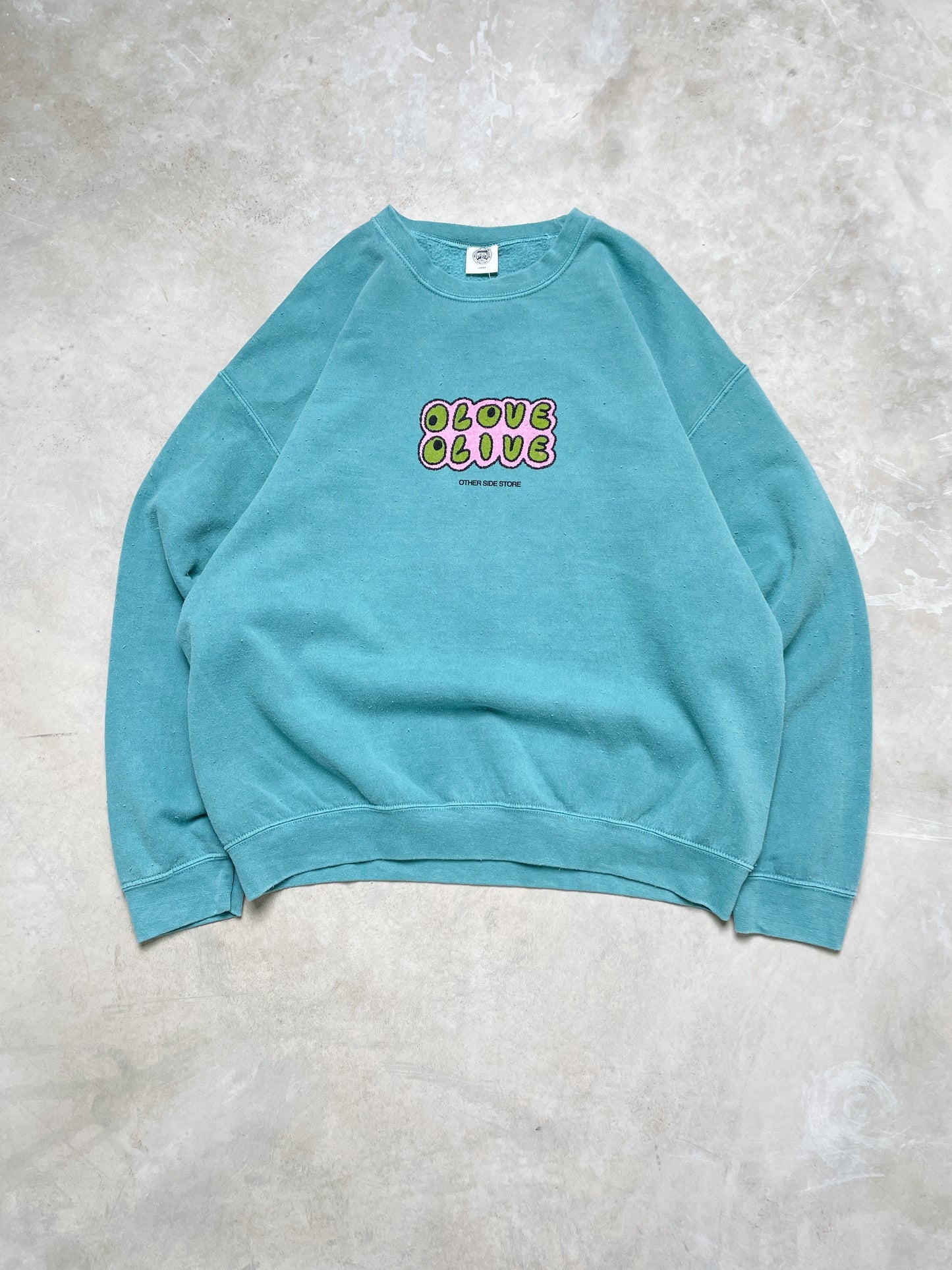 Other Side Store 'Olove Olive' Vintage Washed Sweater - Teal