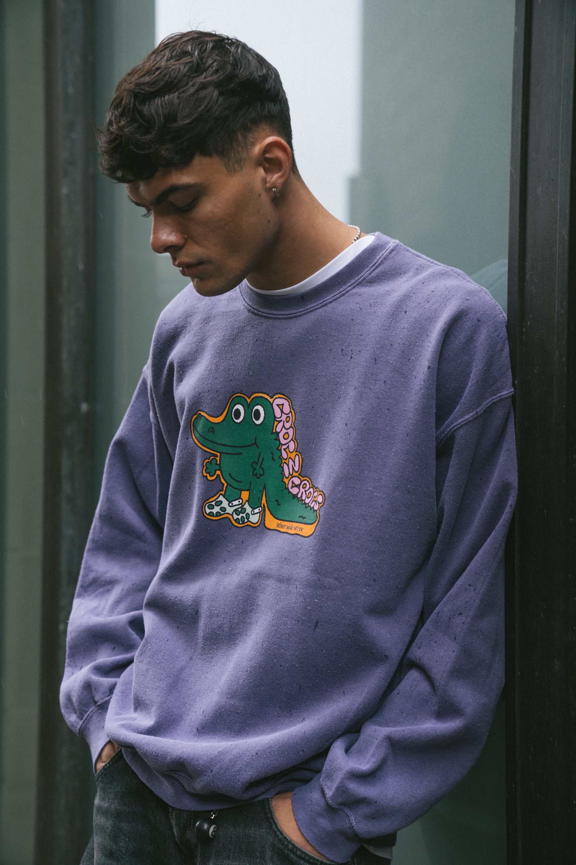 Other Side Store 'Croc In Crocs' Sweater - Vintage Washed Violet Other Side Store 'Croc In Crocs' Sweater - Vintage Washed Violet