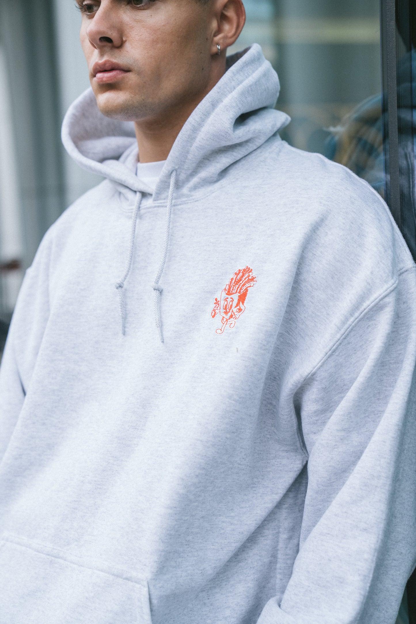 Pomme Frite 'Chips' Embroidered Hoodie - Ash
