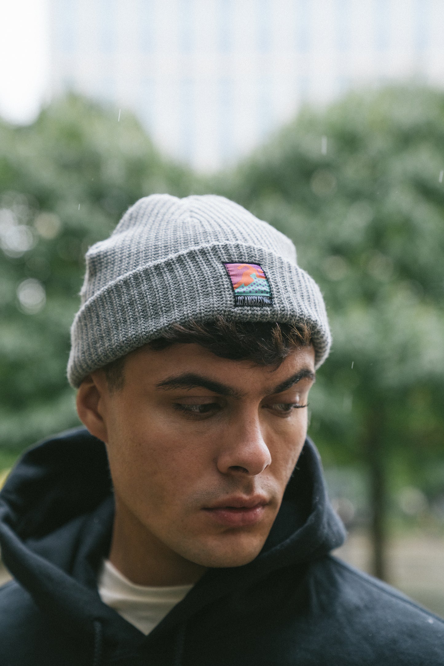 Vice 84 'Runner Patch' Ribbed Fisherman Beanie - Black / Grey / Forest / Light Blue