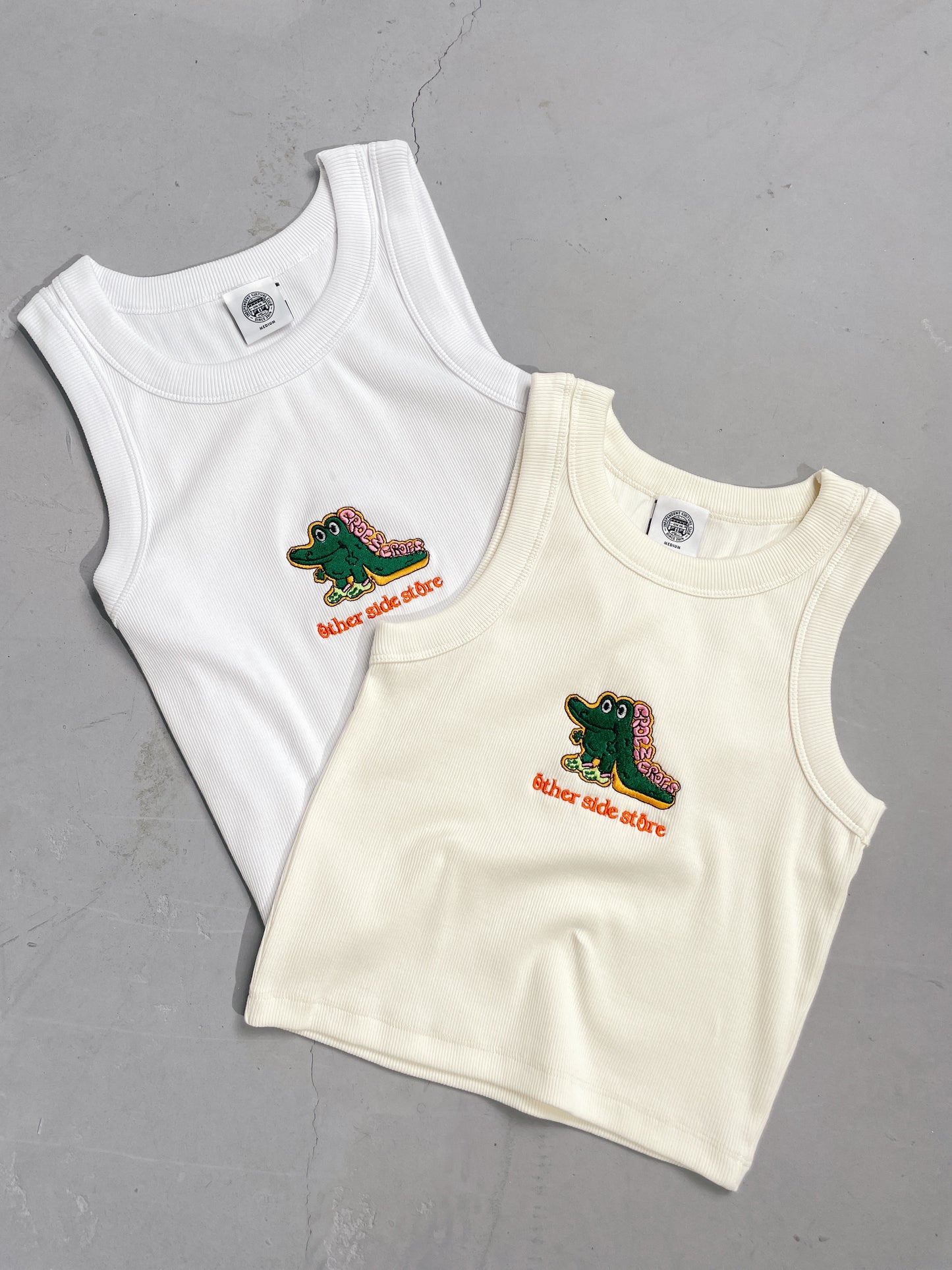 Load image into Gallery viewer, Other Side Store WMNS &amp;#39;Crocs&amp;#39; Organic Embroidered Rib Tank - White
