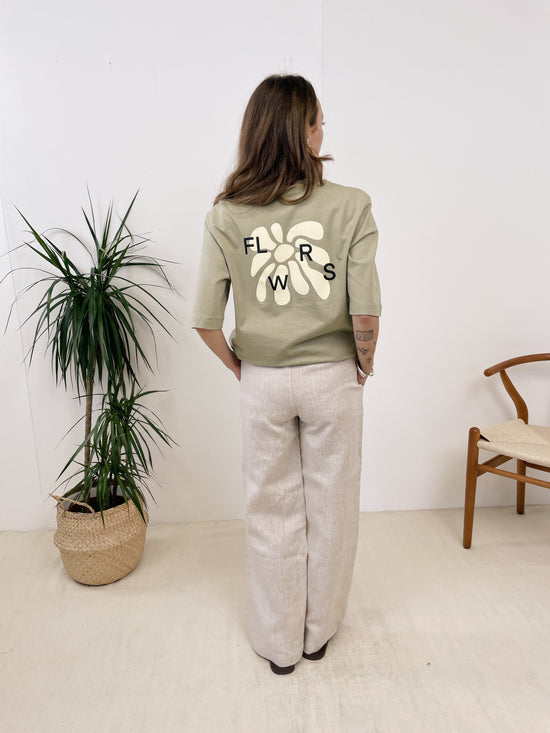 FLWRS Embroidered Linen Trousers - Natural