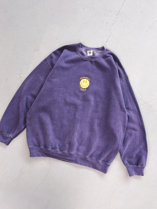 Seasonal Hero 'Trippy Smiler' Embroidered Vintage Washed Sweater - Violet