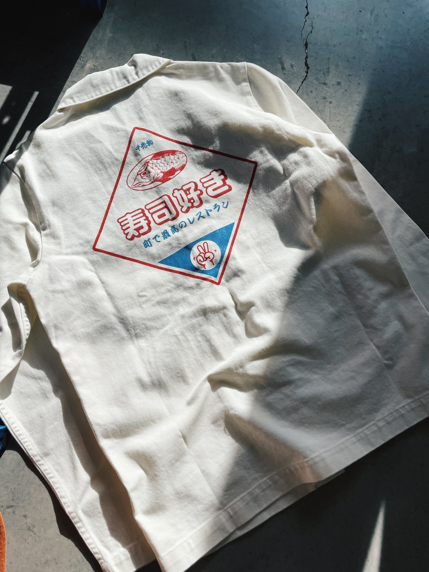 A Thousand Futures 'Tsukiji ' Chore Jacket - Vintage White Denim